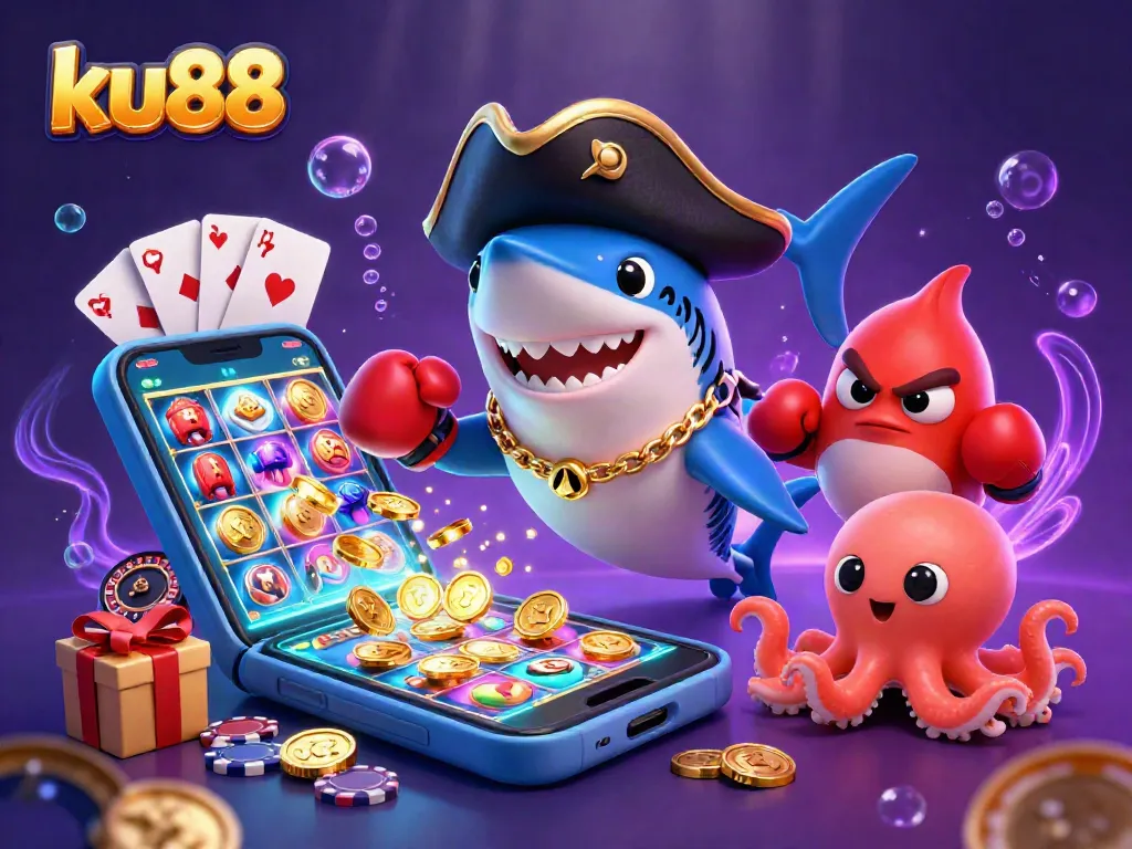 ku88 casino adventure with vibrant characters immersed in a dynamic gambling scene filled with gold coins and games